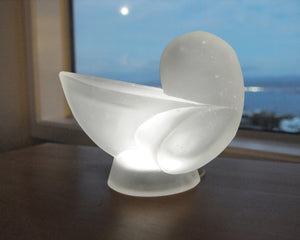 Abstract cast glass sculpture lamp with internal light for sale by Stephen Williams.