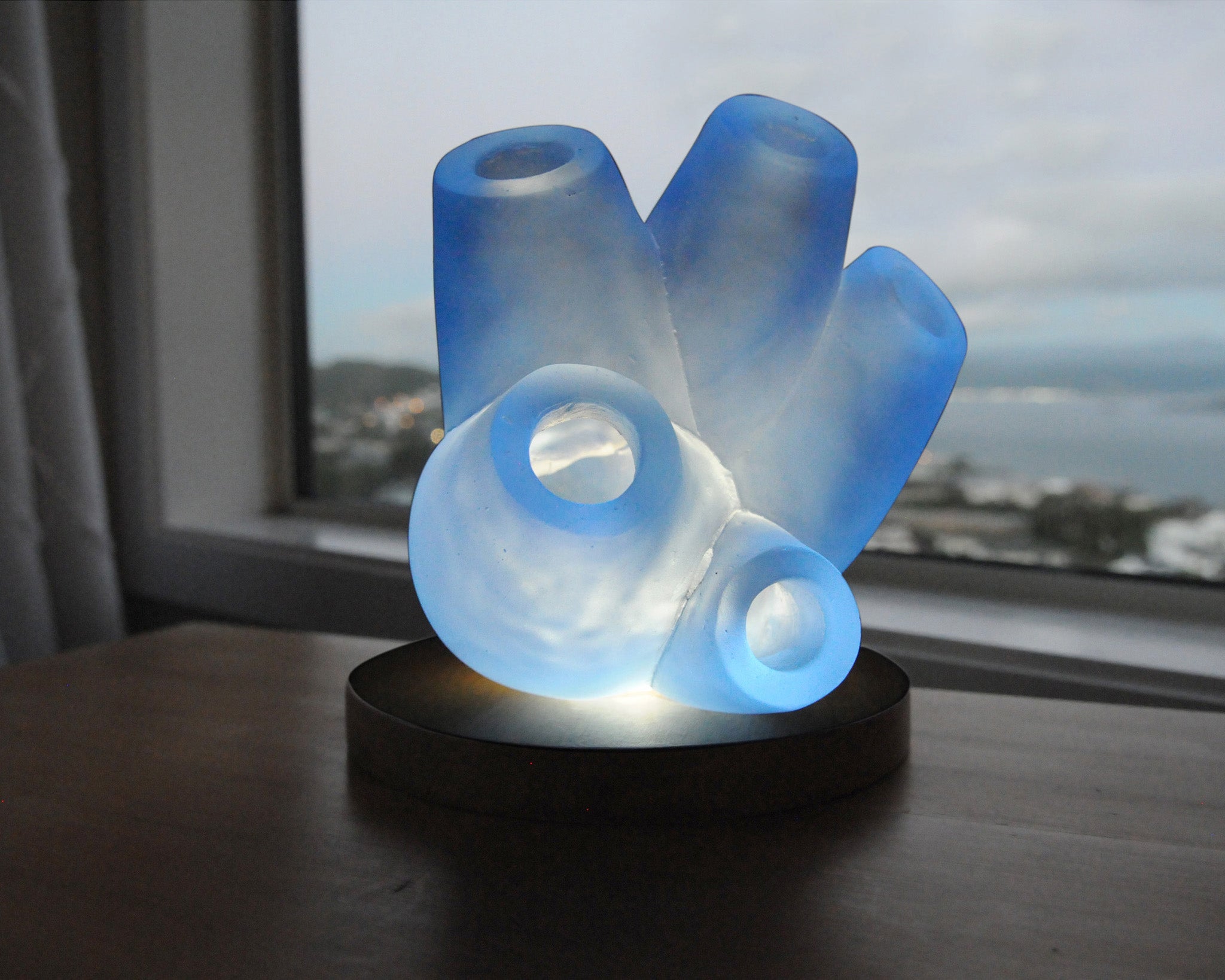 Abstract cast glass sculpture of a sea squirt for sale by Stephen Williams.