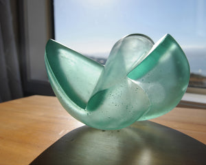 Hollow abstract minimalist cast glass sculpture by Stephen Williams.